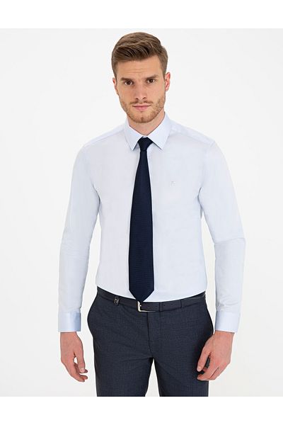 Pierre Cardin Μπλε Slim Fit Μακρυμάνικο Κλασικό Πουκάμισο 50236022-VR003