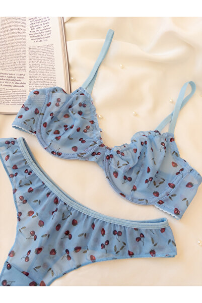 MOONDE Set bralet albastru cireș (sutien și tanga)