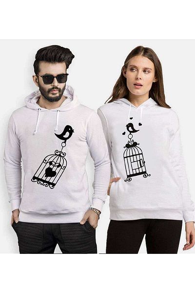 Tshirthane Loverly Birds Lover Combos Hooded Couple Combination