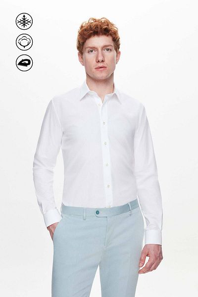 Tween Cămașă albă, simplă, ușor de întreținut, slim fit