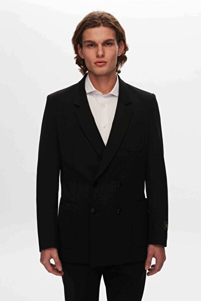 Tween Slim Fit Siyah Düz Mono Yaka Viskonlu Takim Elbise