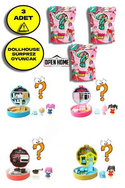 TOYFEST 3Pcs Portable Dollhouse Surprise Pack