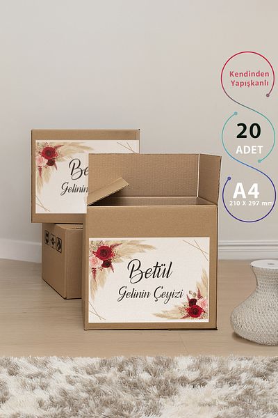 Azresa Red Rose and Pampas Patterned Dowry Label