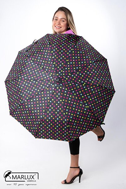 Marlux Siyah Pembe Benekli Fiber 10 Telli Tam Otomatik Rüzgara Dayanıklı Şems...