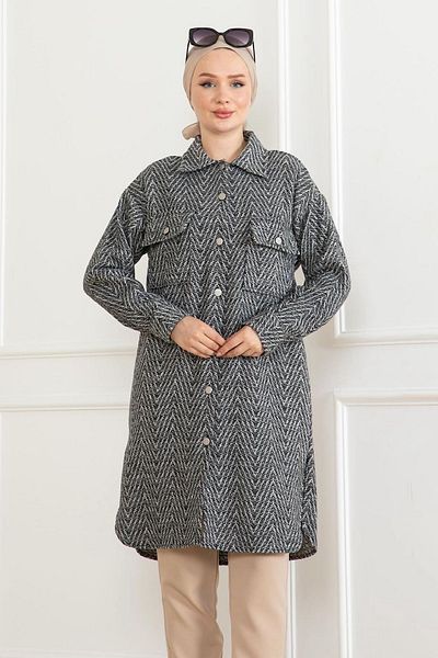 HİFADEN Women's Zigzag Gray Patterned Buttoned Tunic