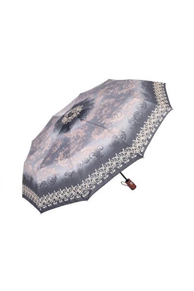Marlux Gri Desenli Ahşap Saplı Tam Otomatik Premium Lüks Kadın Şemsiye M21mar...