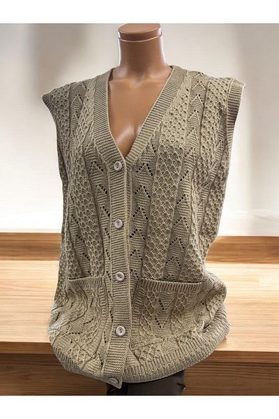 TUTUYA TEXTIL Pocketed Knitwear Mother's Vest - Houndstooth Knitted Dowry Casual Design