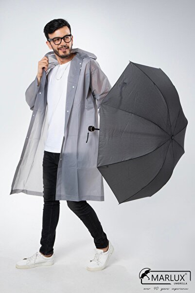 Marlux Siyah Koyu Gri Unisex Yarasa Tip Kırılmaz Şemsiye M21mar077r003