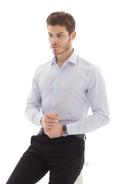 RAVANELLI Ανοιχτό μπλε Slimfit ριγέ μακρυμάνικο ανδρικό πουκάμισο Easy-Iron