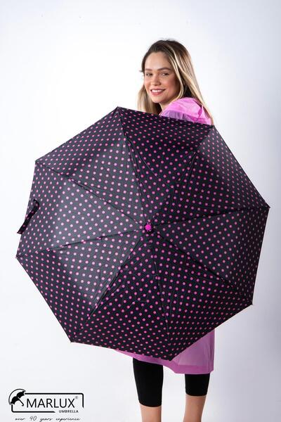 Marlux Siyah Pembe Puantiyeli Tam Otomatik Kadın Şemsiye M21mar710r002