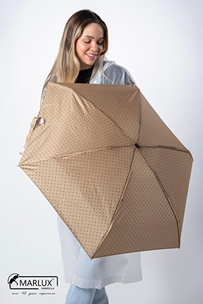 Marlux Krem Puantiyeli Çanta Boy Kadın Şemsiye M21mar210pr04