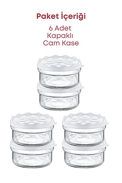 GRİMOR Life 6 Pieces White Plastic Breakfast Glass Bowl with Lid - Breakfast Storage Container 415 Cc