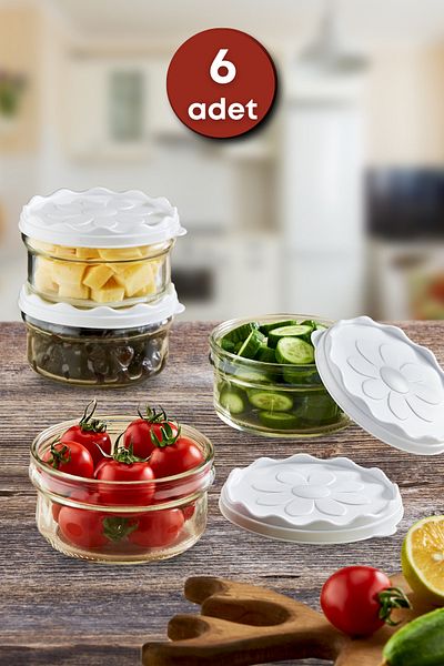 GRİMOR Life 6 Pieces White Plastic Breakfast Glass Bowl with Lid - Breakfast Storage Container 415 Cc