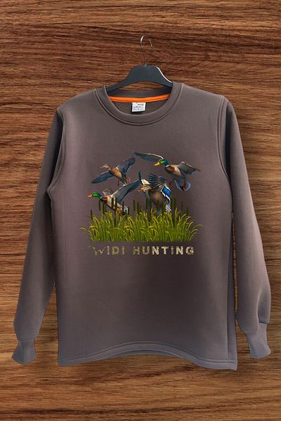WİDİ Φούτερ Hunter HUNTING Duck Hunt με στάμπα Reeds Regular Fit 100% βαμβακερό φούτερ με λαιμόκοψη