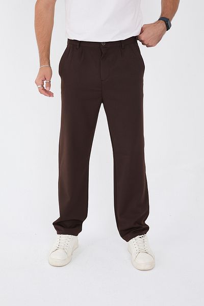 BROCARD Ανδρικό χειμερινό Lycra Baggy Fit Μέση μισό ελαστικό άνετο παντελόνι από ύφασμα καφέ