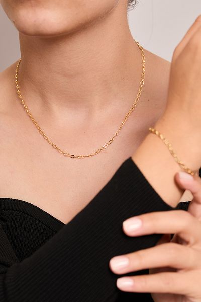 Elika Silver طقم قلادة وسوار بسلسلة بسيطة مطلية بالذهب للسيدات