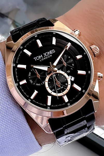Tom Jones Men's Wristwatch 3 Atm Water Resistant Black Color Steel Band Gtje2...