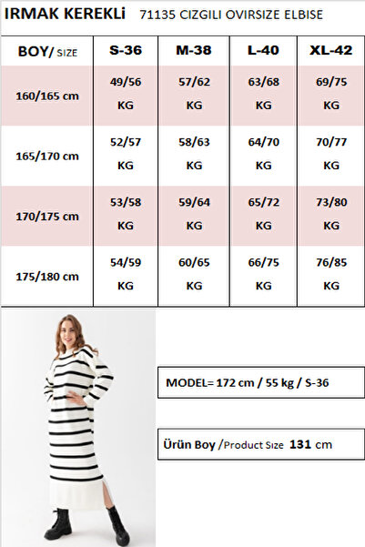 Irmak Kerekli Kadın Siyah-ekru Çizgili Oversize Triko Elbise 71135
