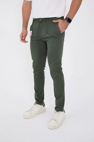 BROCARD Ανδρικό λινό παντελόνι Jogger Slimfit Fit Waist Half Elastic Lycra Khaki