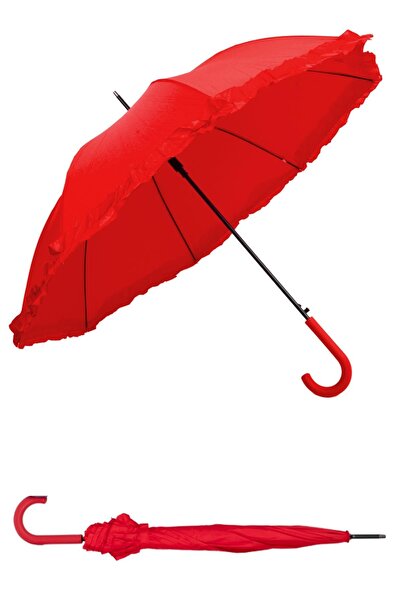 Marlux 1. Sınıf Kalite Baston Tip Rüzgara Dayanıklı 8 Fiber Telli Kadın Şemsiye Kırmızı 10132a