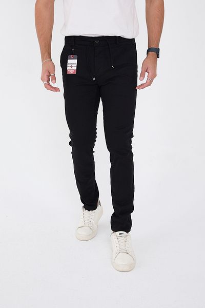 BROCARD Men's Seasonal Jogger Slimfit Mold Waist Half Elastic Lycra Black Linen Trousers