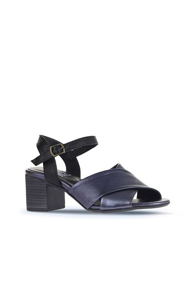 Bueno Shoes Sandale cu toc pentru femei din piele strălucitoare albastru bleumarin 01wa2810