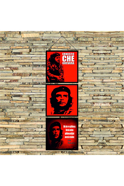 Pi Dekorasyon Uv Baskı Ahşap 3lü Tablo Che Guevara