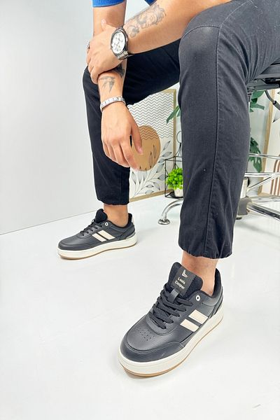 İmerShoes Casual Men's Black Beige Sneakers Lace-Up Oval Toe Detail Serrated Sole Sports Shoes 351