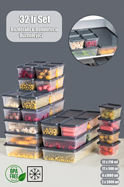 Porsima 2014 32-Piece Freezer Refrigerator Organizer Suitable for Deep Freezer Pulses Storage Container Set