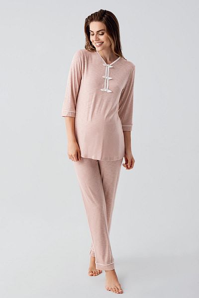 Artış Long Sleeve Patterned Stretchy Viscous Woven Maternity Dressing Gown Pajamas Set