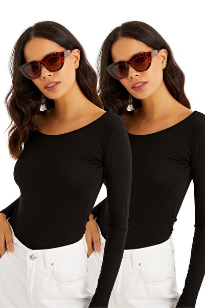 modavingo Γυναικείο Μαύρο Σετ Μακρυμάνικο Μπλουζάκι με Πριγκίπισσα Γιακά Βασι...