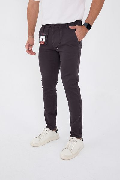 BROCARD Men's Seasonal Jogger Slimfit Mold Waist Half Elastic Lycra Anthracite Linen Trousers