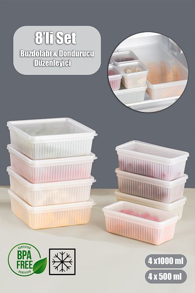 Porsima 2010 8-Piece Freezer Refrigerator Organizer Pulses Storage Container Set Suitable for Deep Freezer