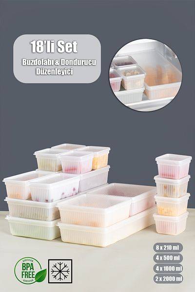 Porsima 2016 18-Piece Freezer Refrigerator Organizer Suitable for Deep Freezer Pulses Storage Container Set