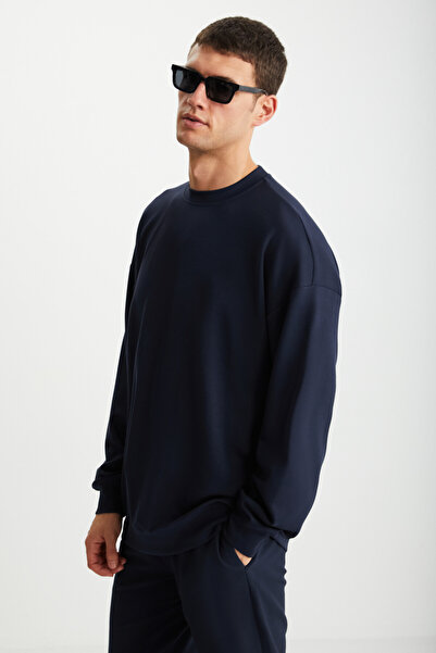 GRIMELANGE GUILHERME férfi 100% pamut kötött 3 szál raszteres, melegen tartó normál sötétkék pulóver