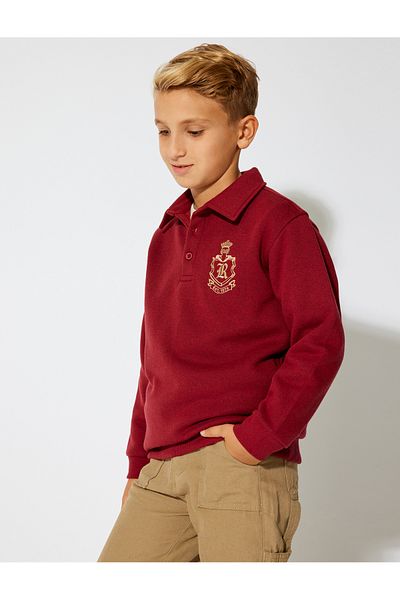 Koton Tricou cu mânecă lungă, cu decolteu polo, cu detaliu brodat