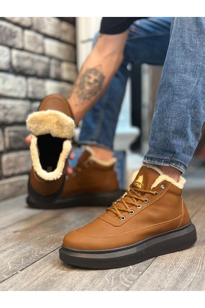 BOA BA0151 - Men's Style Light Tan Sports Boots with Fur Inside and Laces