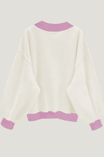 Know Damen-Sweatshirt mit 3 Fäden, weiß, einfarbig, V-Ausschnitt, Oversize