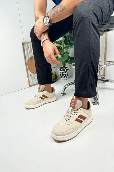 İmerShoes Μπεζ ανδρικό αθλητικό παπούτσι - με κορδόνια, οβάλ δάχτυλα, οδοντωτή σόλα και στήριγμα στον αστράγαλο 351