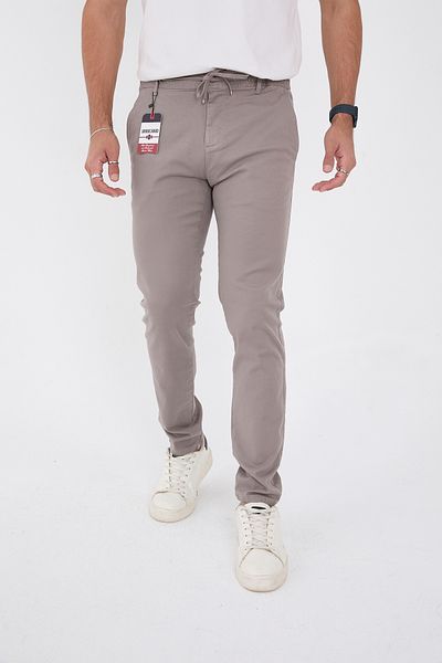 BROCARD Ανδρικό λινό παντελόνι Jogger Slimfit Mold Waist Half Elastic Lycra Grey