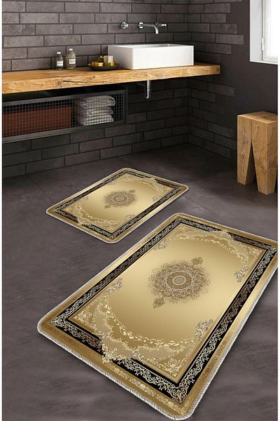 BigArts Home Modern Decorative Non-Slip Based Washable Bath Mat - Gold 50X60-60X90 cm