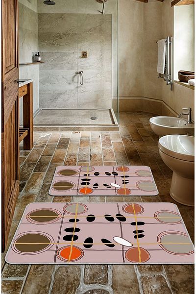 BigArts Home Lilac Retro Bath Mat - Non-Slip Base, Washable Set Set 50X60-60X90 cm