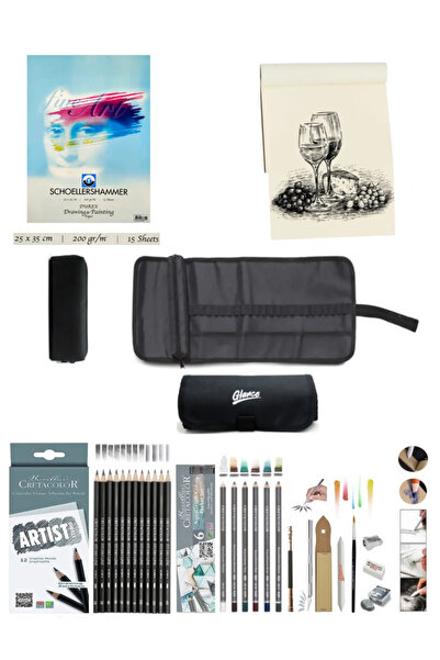 arttone Schoellershammer 25x35 15 s ورق رسم فني 200 جرام مجموعة أقلام رصاص مت...