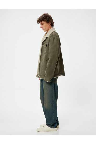 Koton Bunda semišového vzhledu Slim Fit Plyšový límec s detailním košilí