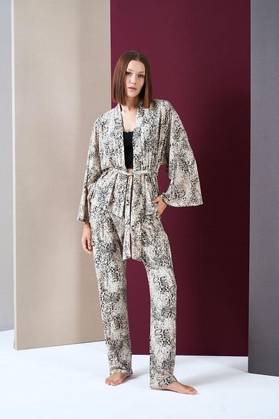 PJS Set de trei piese bustieră pijamale cu model pentru femei