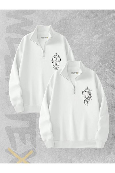 WEARTEX 2-Piece Half Zipper Men's Lion Tooth Lion Printed Lover Couple Sweatshirt
