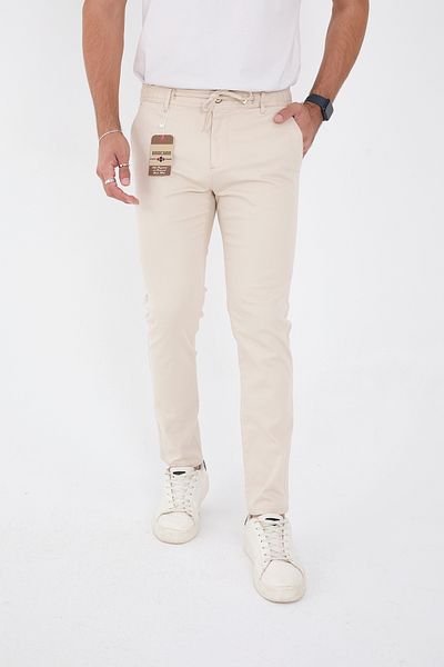 BROCARD Men's Seasonal Jogger Slimfit Mold Waist Half Elastic Lycra Stone Linen Trousers