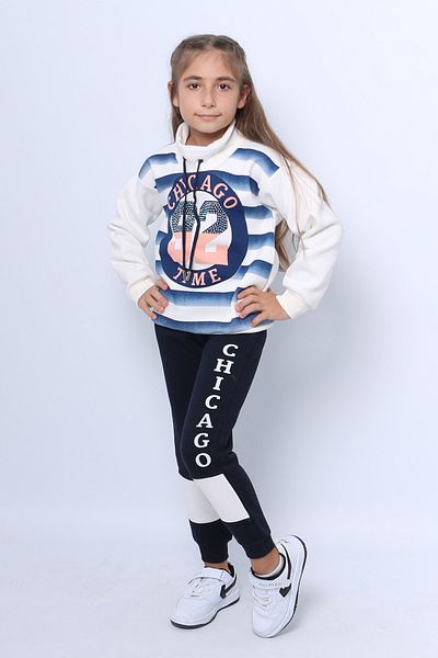 HÇM Girls 3 Yarn Tracksuit Set - Stone Embroidery and Printed Lace D28