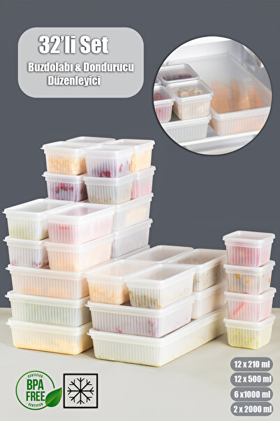 Porsima 2014 32-Piece Freezer Refrigerator Organizer Suitable for Deep Freezer Pulses Storage Container Set