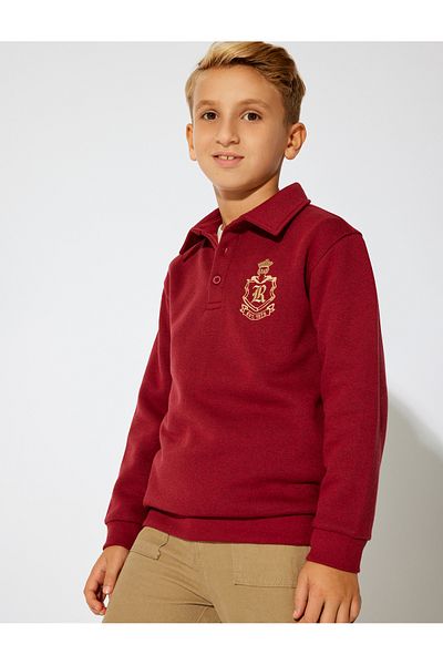 Koton Tricou cu mânecă lungă, cu decolteu polo, cu detaliu brodat